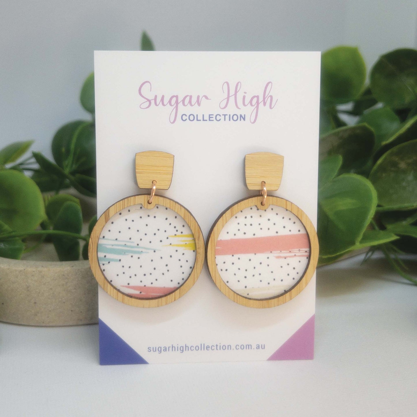 Pastel Polka | Wooden Statement Stud Earrings