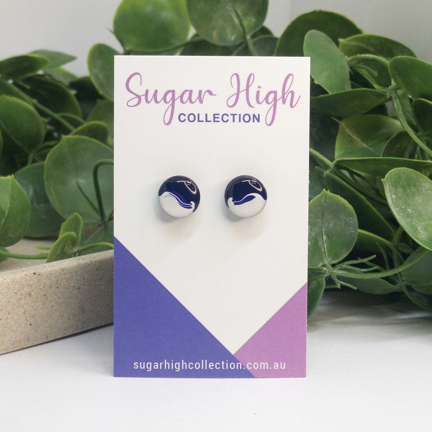 Indigo Blue | Wooden Stud Earrings