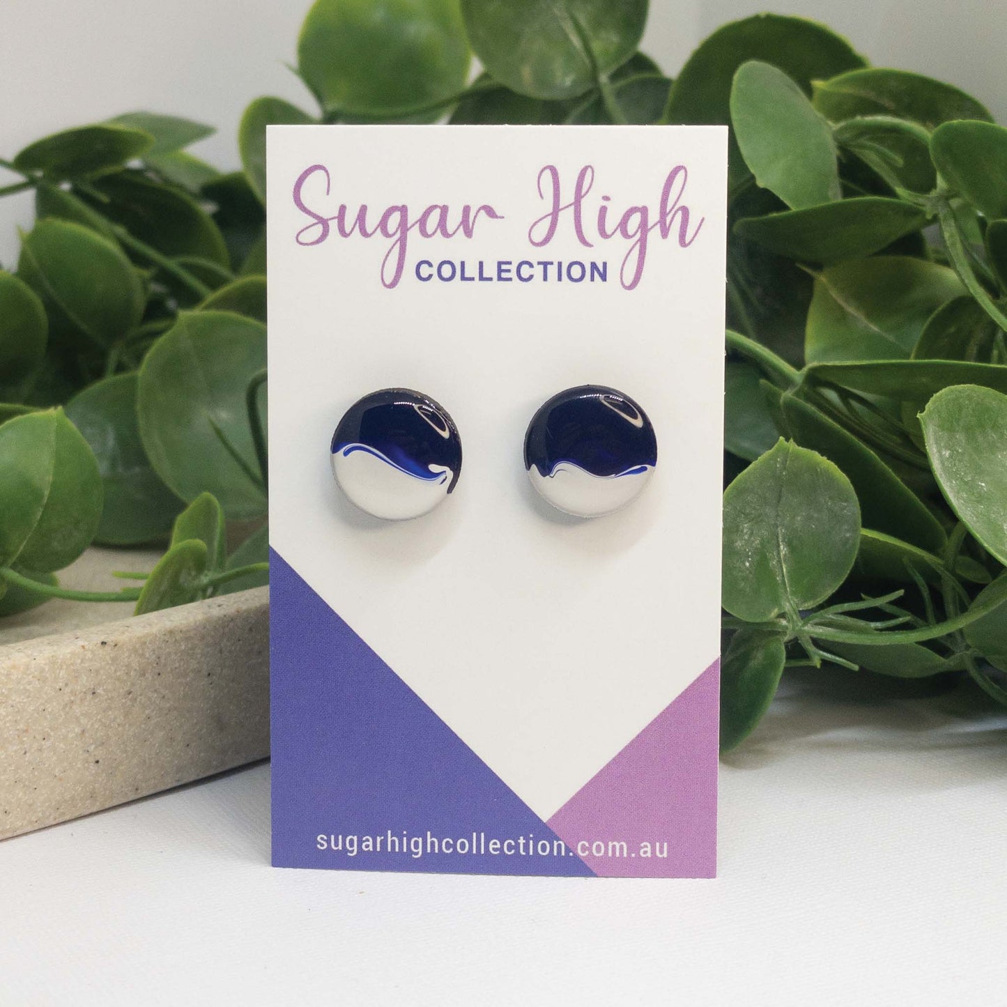 Indigo Blue | Wooden Stud Earrings