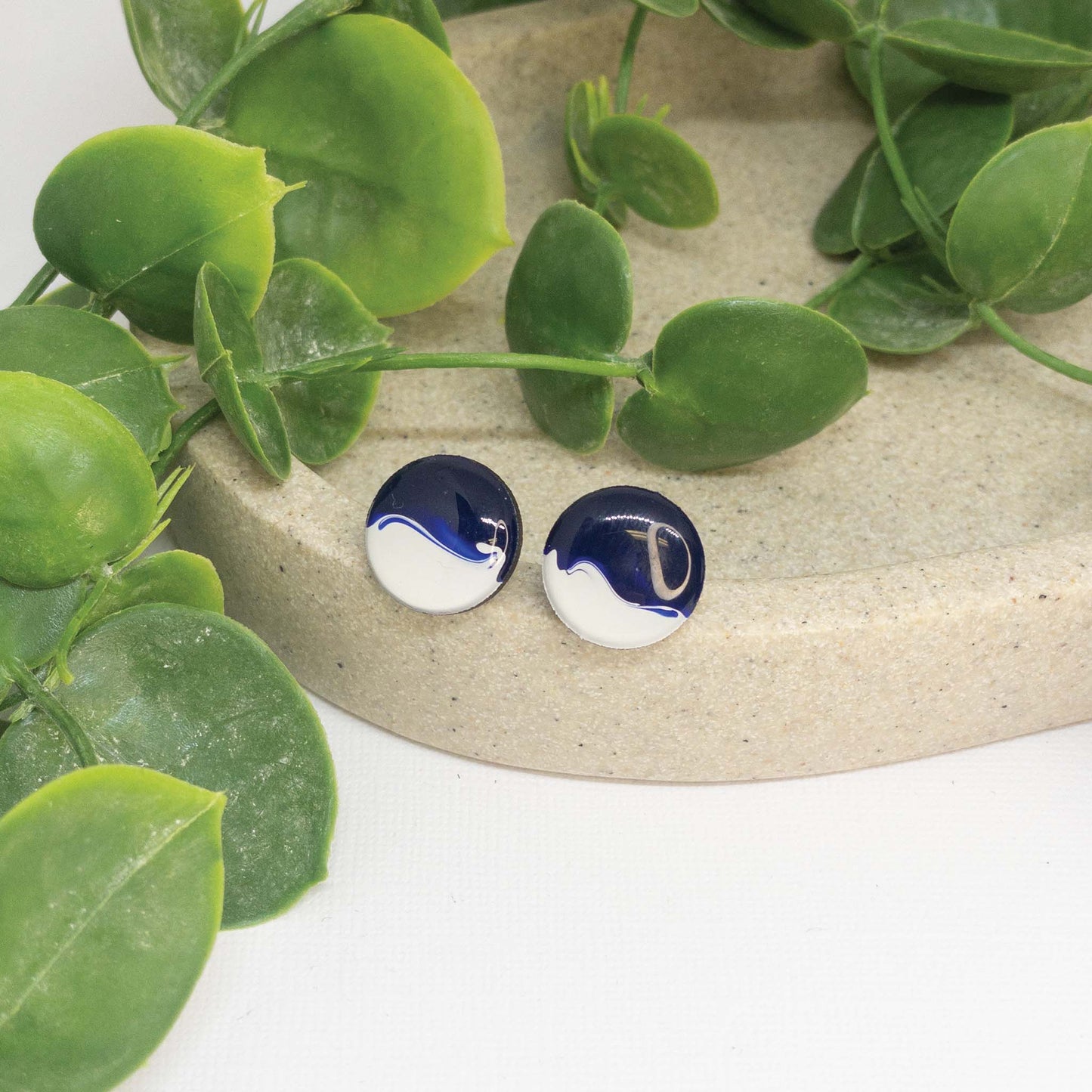 Indigo Blue | Wooden Stud Earrings