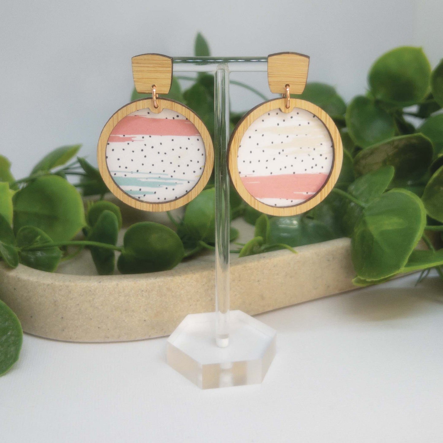Pastel Polka | Wooden Statement Stud Earrings