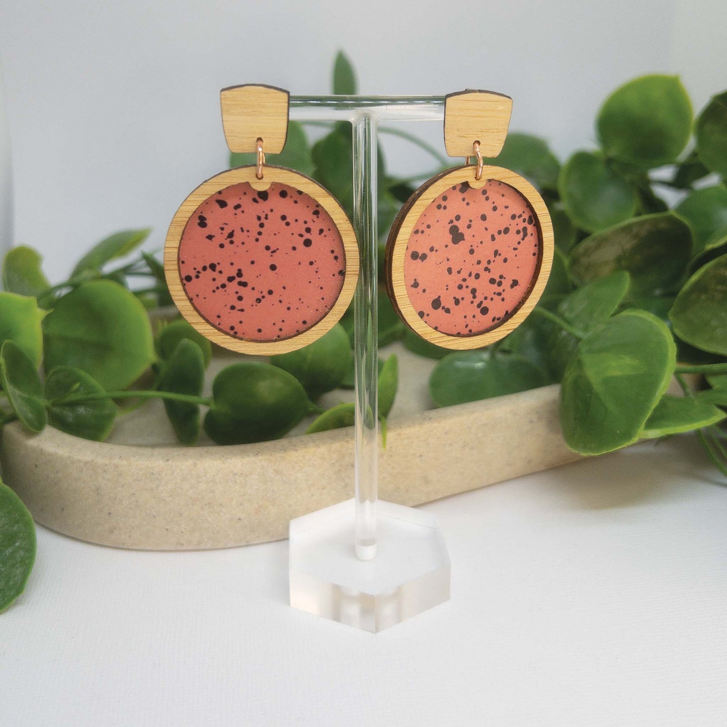 Speckled | Wooden Statement Stud Earrings