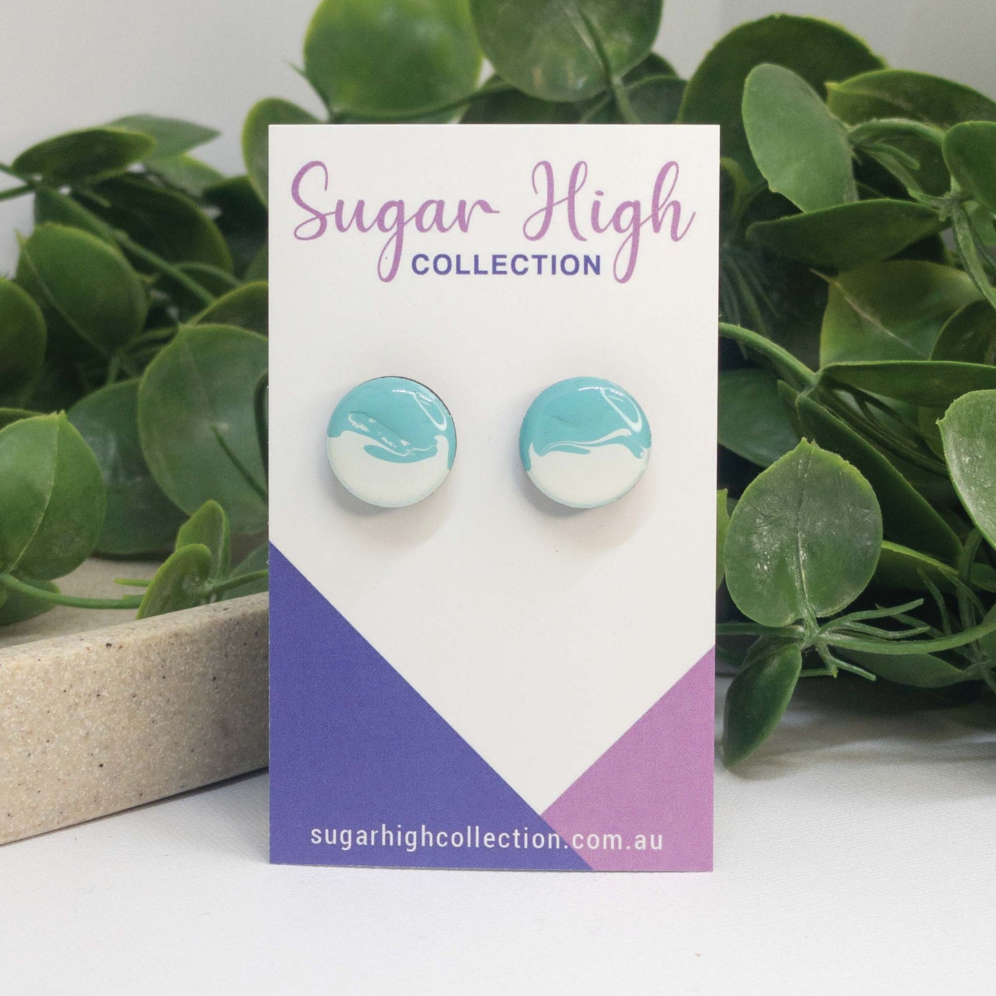 Turquoise Bay | Wooden Stud Earrings